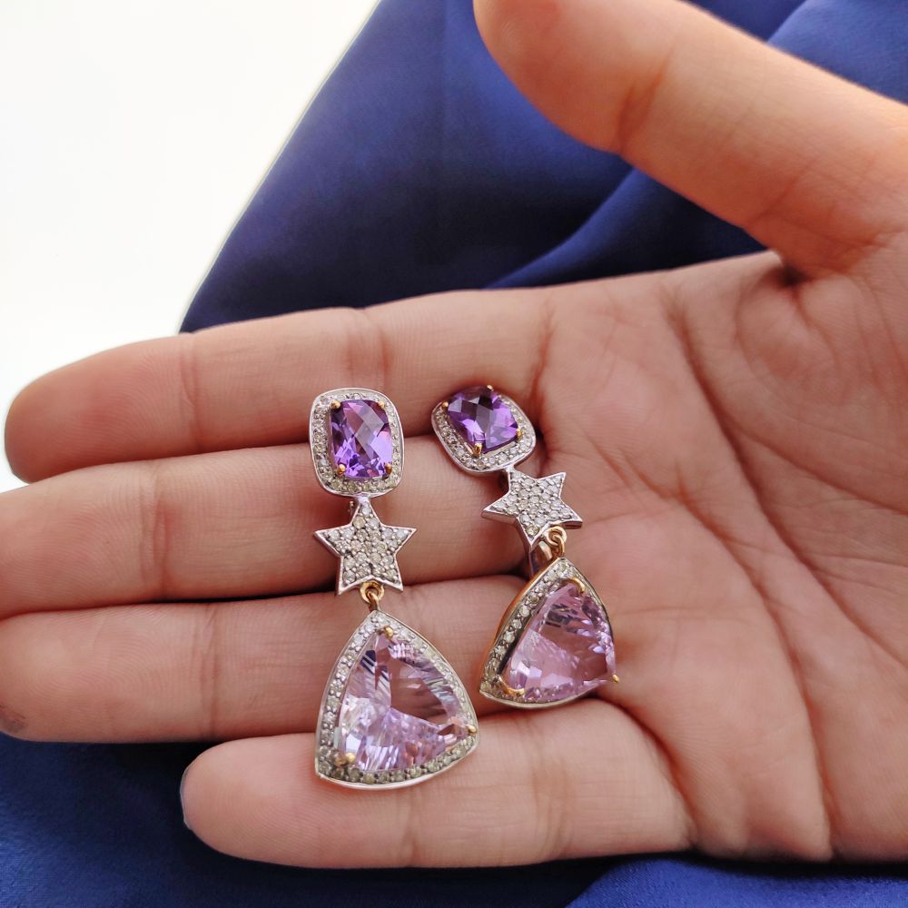 925 Silver Dangle Earrings Amethyst English Lock Dangle Earrings Manufacturer