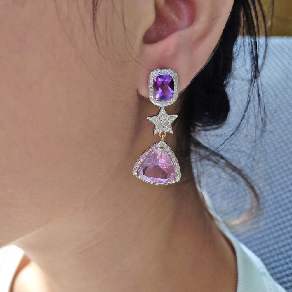 925 Silver Dangle Earrings Amethyst English Lock Dangle Earrings Manufacturer