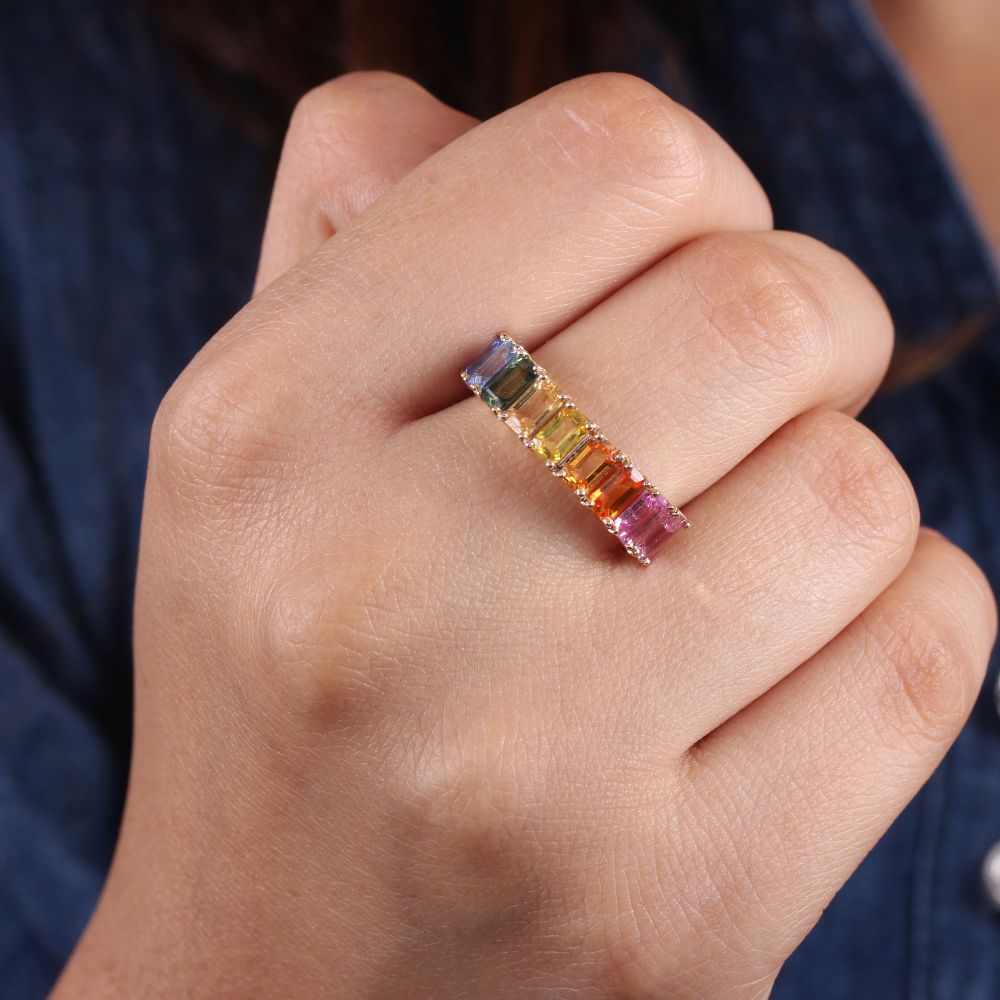Yellow Gold Rings For Women Natural Multi Sapphire New Design Rings Mekar