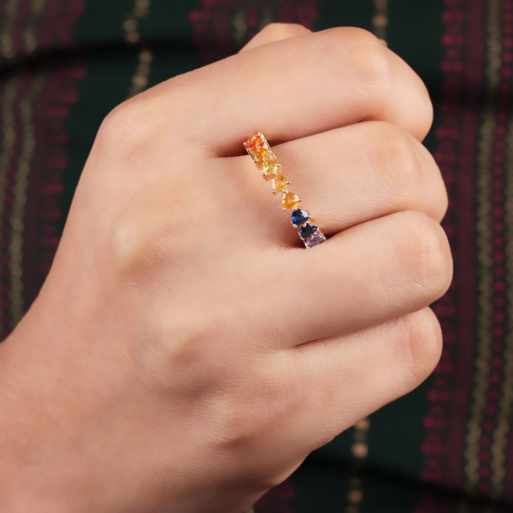 Natural Multi Sapphire Tanzanite New Design Band Ring Made in 14K  Rings Mekar