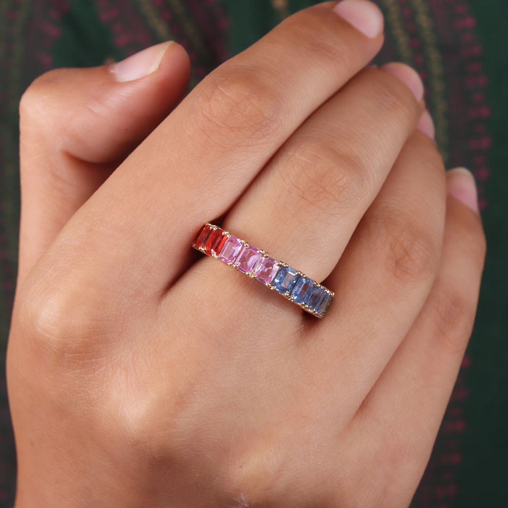 Natural Baguette Shape Multi Sapphire New Design Band Ring Made Rings Supplier