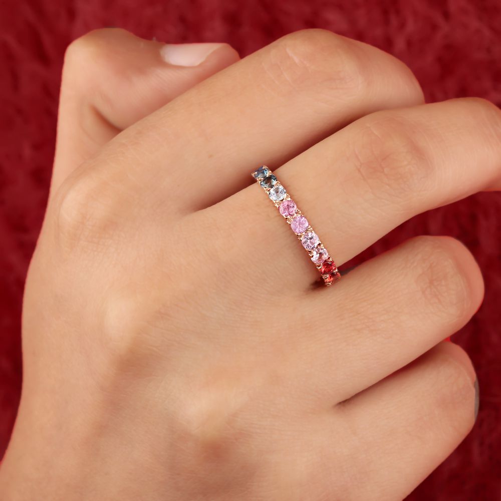 New Design Natural Round Shape Multi Sapphire Band Ring Made in Rings Supplier