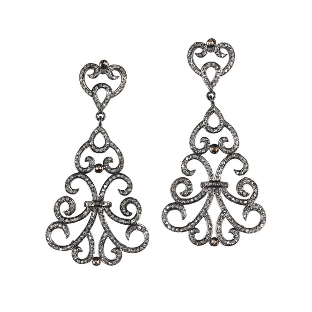 Antique Style Pave Diamond Earrings 925 Sterling Silver Dangle Earrings Maker