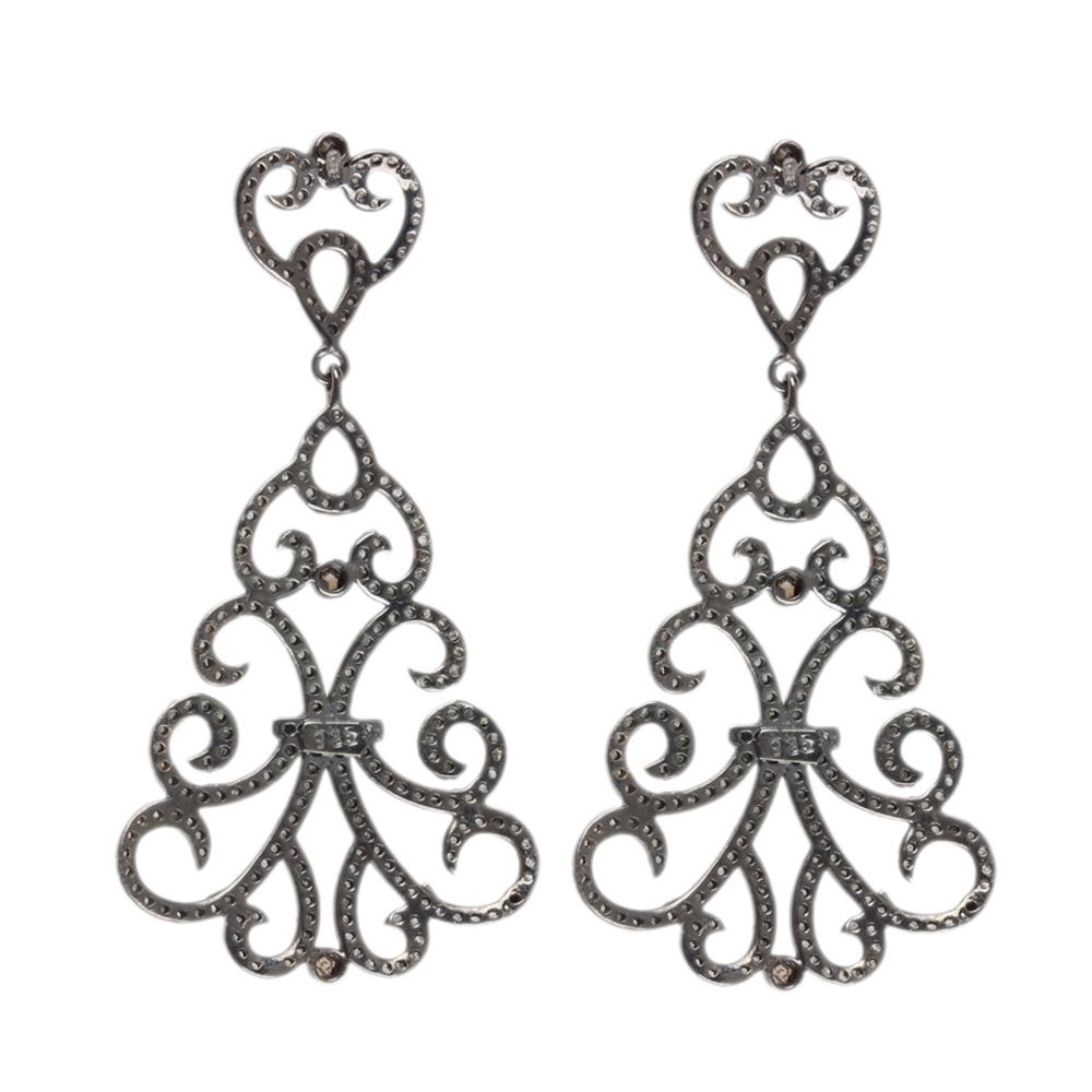 Antique Style Pave Diamond Earrings 925 Sterling Silver Dangle Earrings Maker