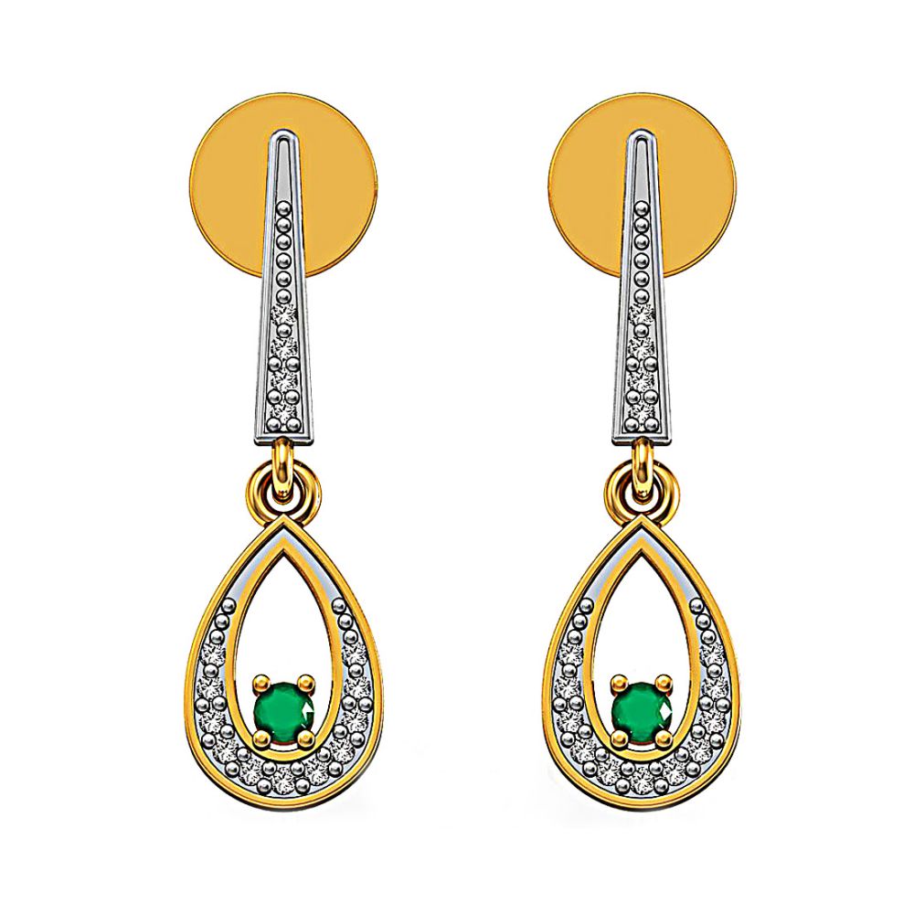 18k Solid Gold Genuine Emerald & Pave Diamond Drop Earring Maker