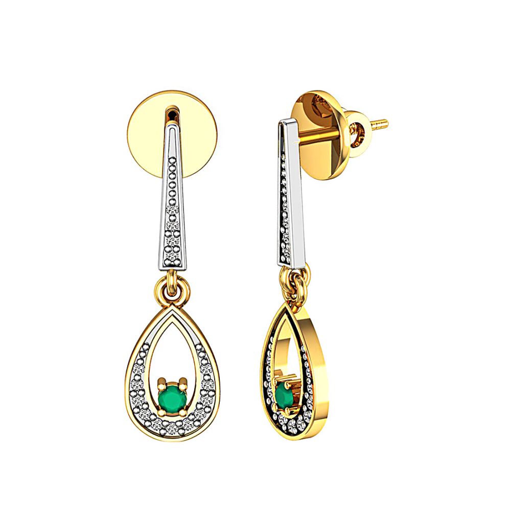 18k Solid Gold Genuine Emerald & Pave Diamond Drop Earring Maker