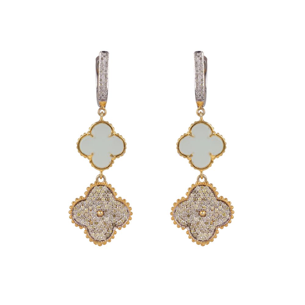 Real 925 Silver Diamond Earrings Pearl Gemstone Clover Dangle Earrings Mekar