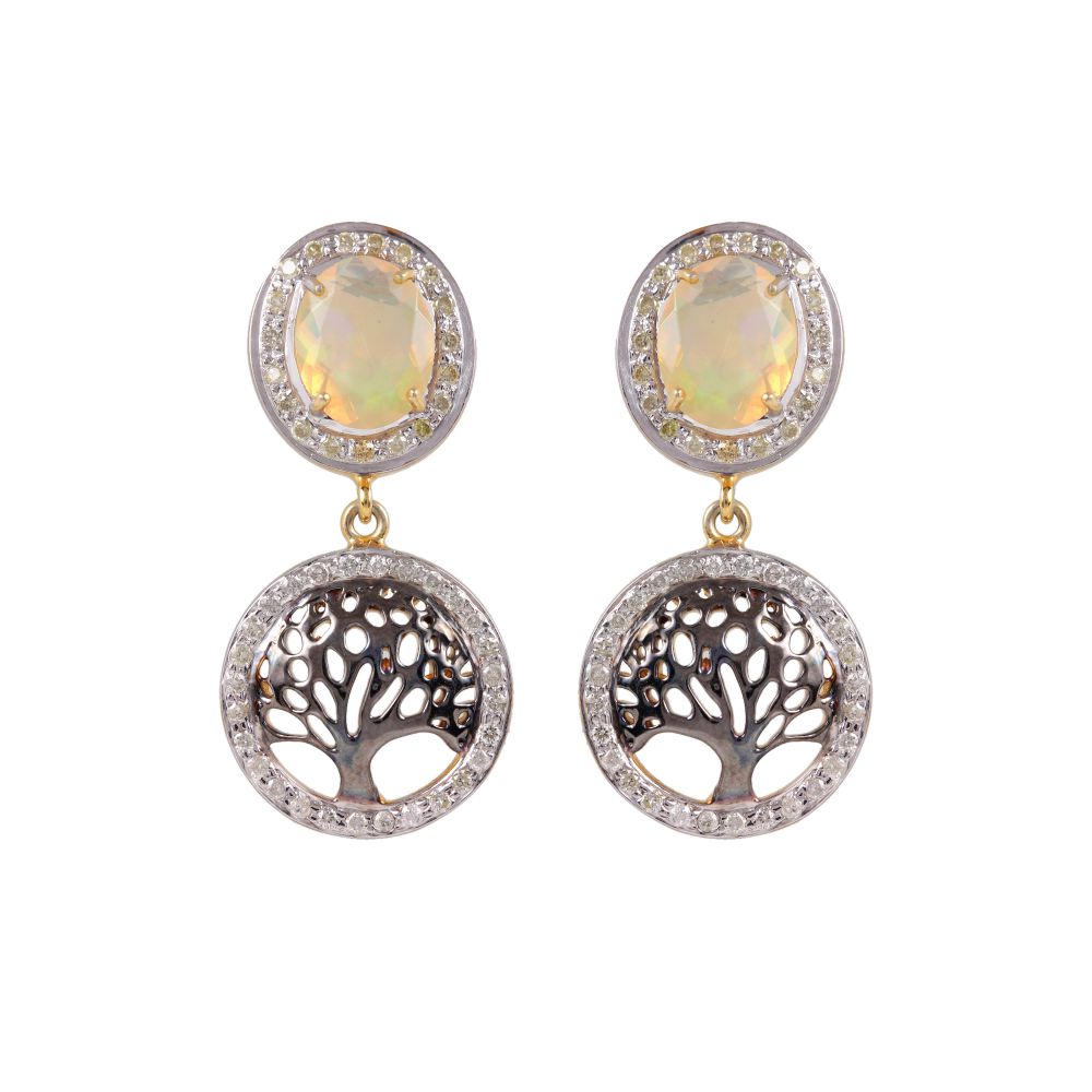 925 Silver Diamond Earrings Opal Gemstone Drop Dangle Earrings Tree Maker