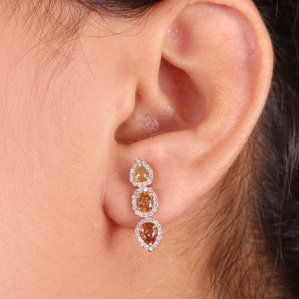 Solid Yellow 14k Gold Slice Diamond Fine Jewelry Wholesaler Stud Earrings Maker