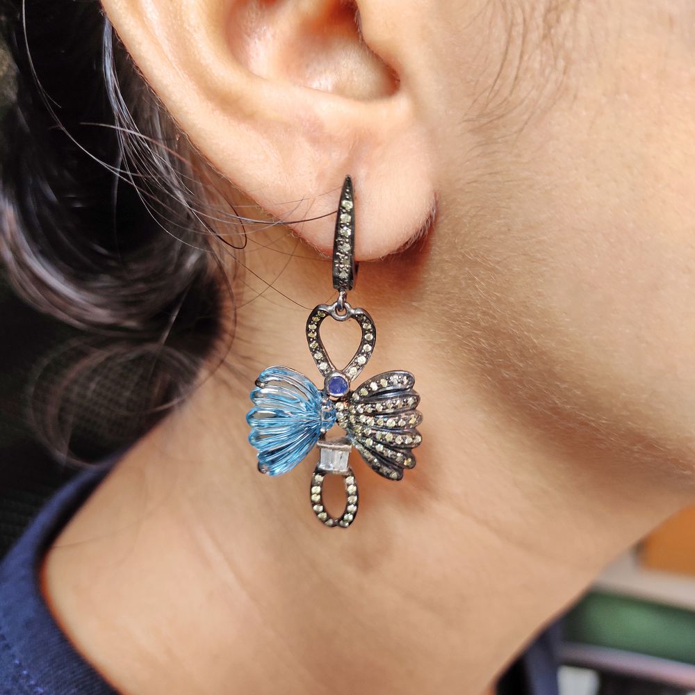 Real 925 Silver Diamond Dangle Earrings Dangle Earrings Blue Topaz Manufacturer