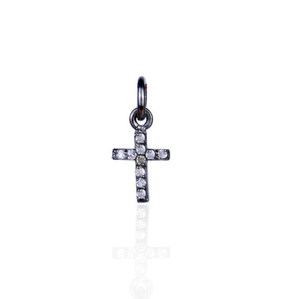 Antique 925 Sterling Silver Diamond Pave Small Cross Charms Pendant Maker