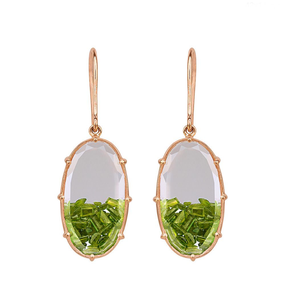 Solid 18kt Gold Baguette Peridot Gemstone Jewellery Shaker Earrings Supplier