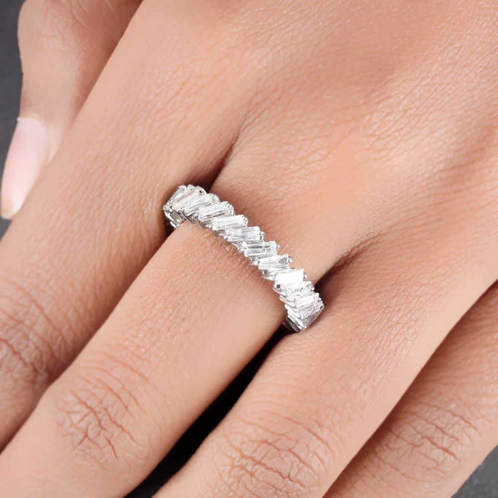 14k White Gold Diamond Baguette Band Ring Handmade Baguette Diamond Jewelry