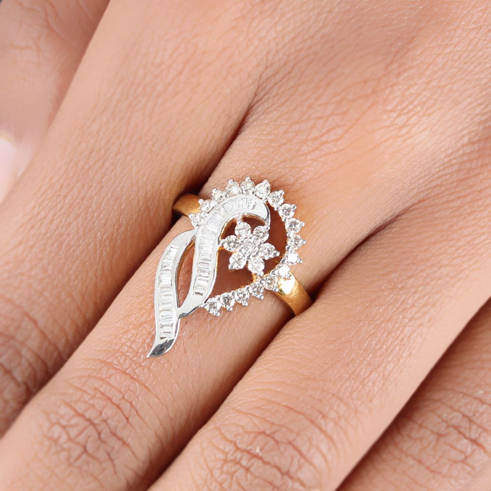 14k Solid Gold Natural Pave Diamond Baguette Paisley Ring Fine Jewelry Diamond