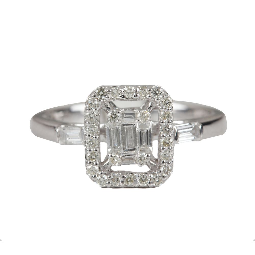 Wholesale Pure 18k White Gold Fine Jewelry Natural Baguette Cut Rings Diamond