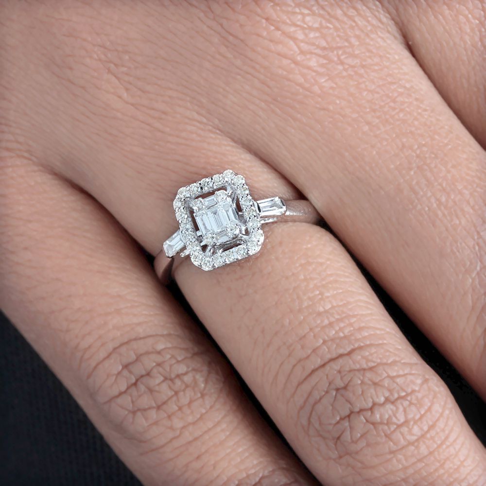 Wholesale Pure 18k White Gold Fine Jewelry Natural Baguette Cut Rings Diamond