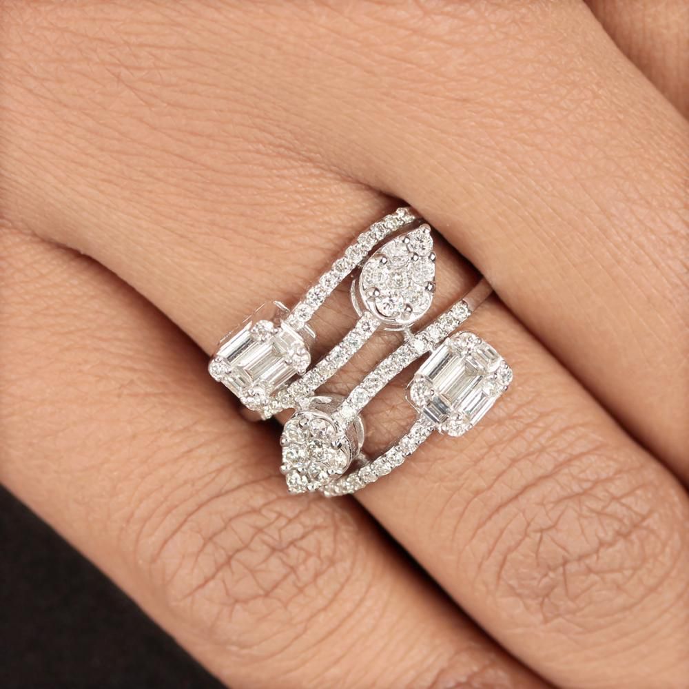 18k White Gold Baguette Cut Diamond Wrap Design Rings Diamond
