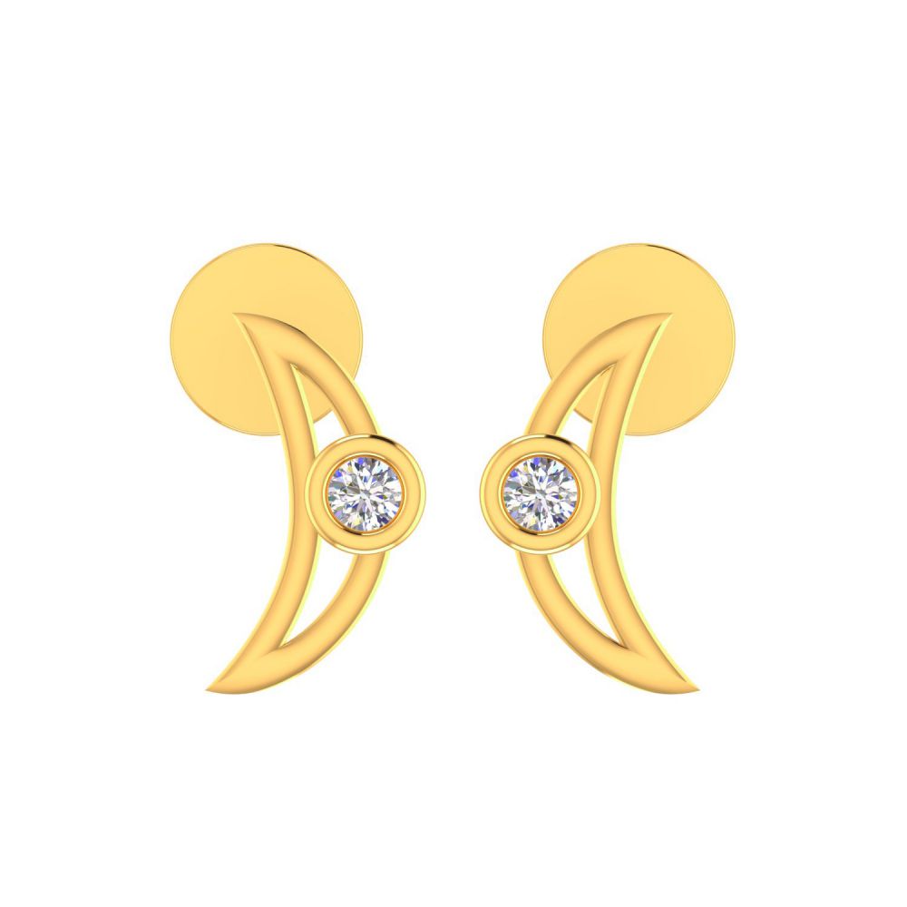 18k Solid Yellow Gold Diamond Daily Wear Crescent Moon Stud Earrings Supplier