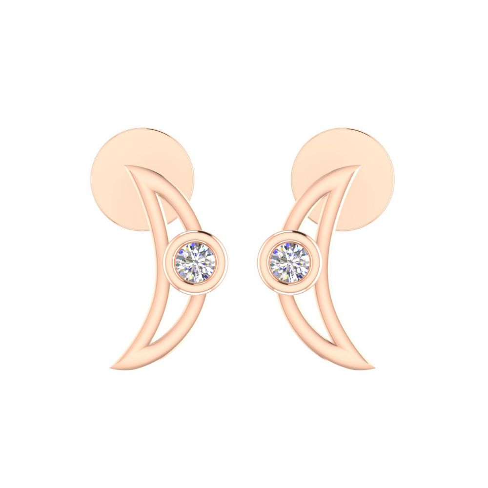 18k Solid Yellow Gold Diamond Daily Wear Crescent Moon Stud Earrings Supplier