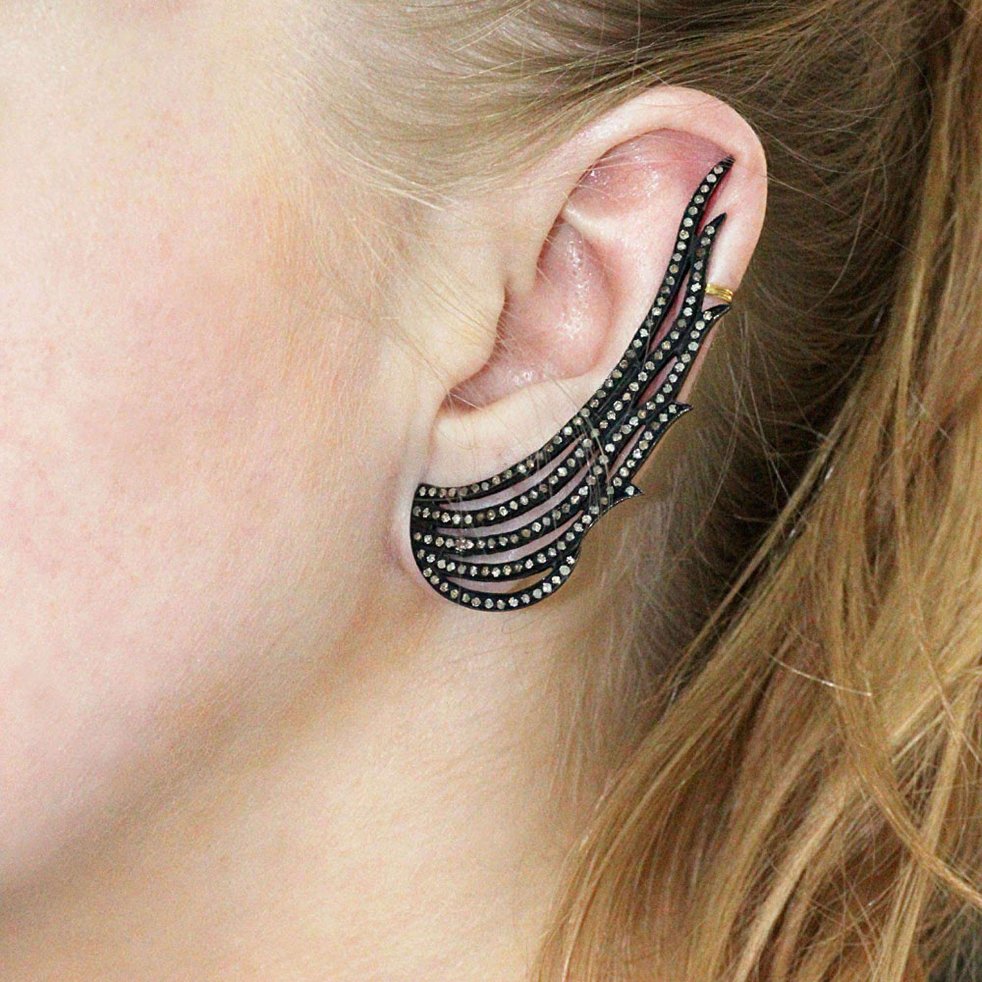 925 Sterling Silver Natural Pave Diamond Ear Cuff Earrings Exporter
