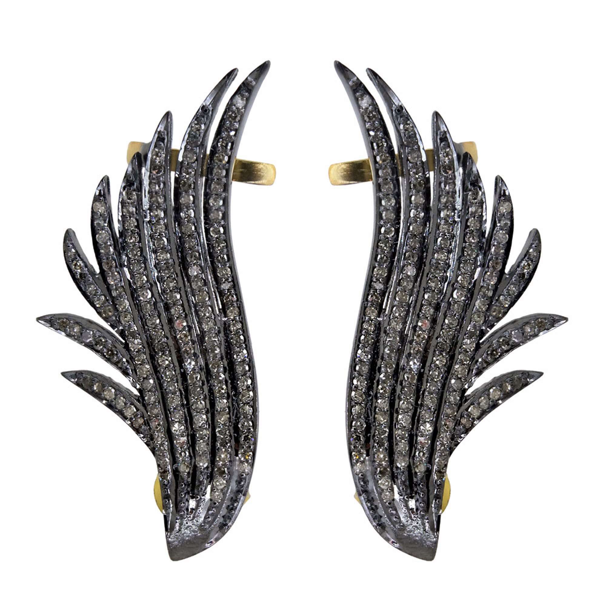 925 Silver Fashion Earrings 14k Yellow Gold Pave Diamond Cuffs Earrings Exporter
