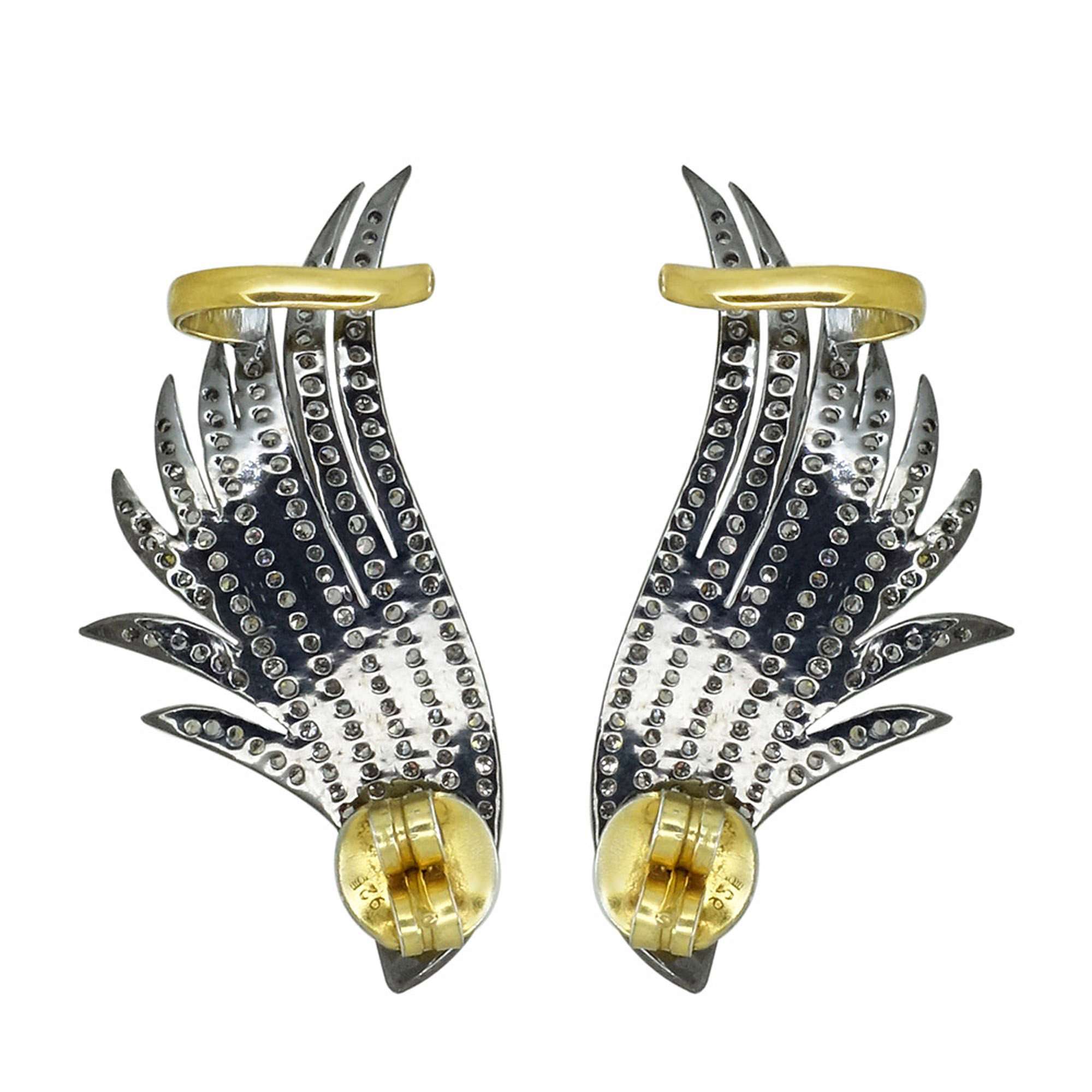 925 Silver Fashion Earrings 14k Yellow Gold Pave Diamond Cuffs Earrings Exporter