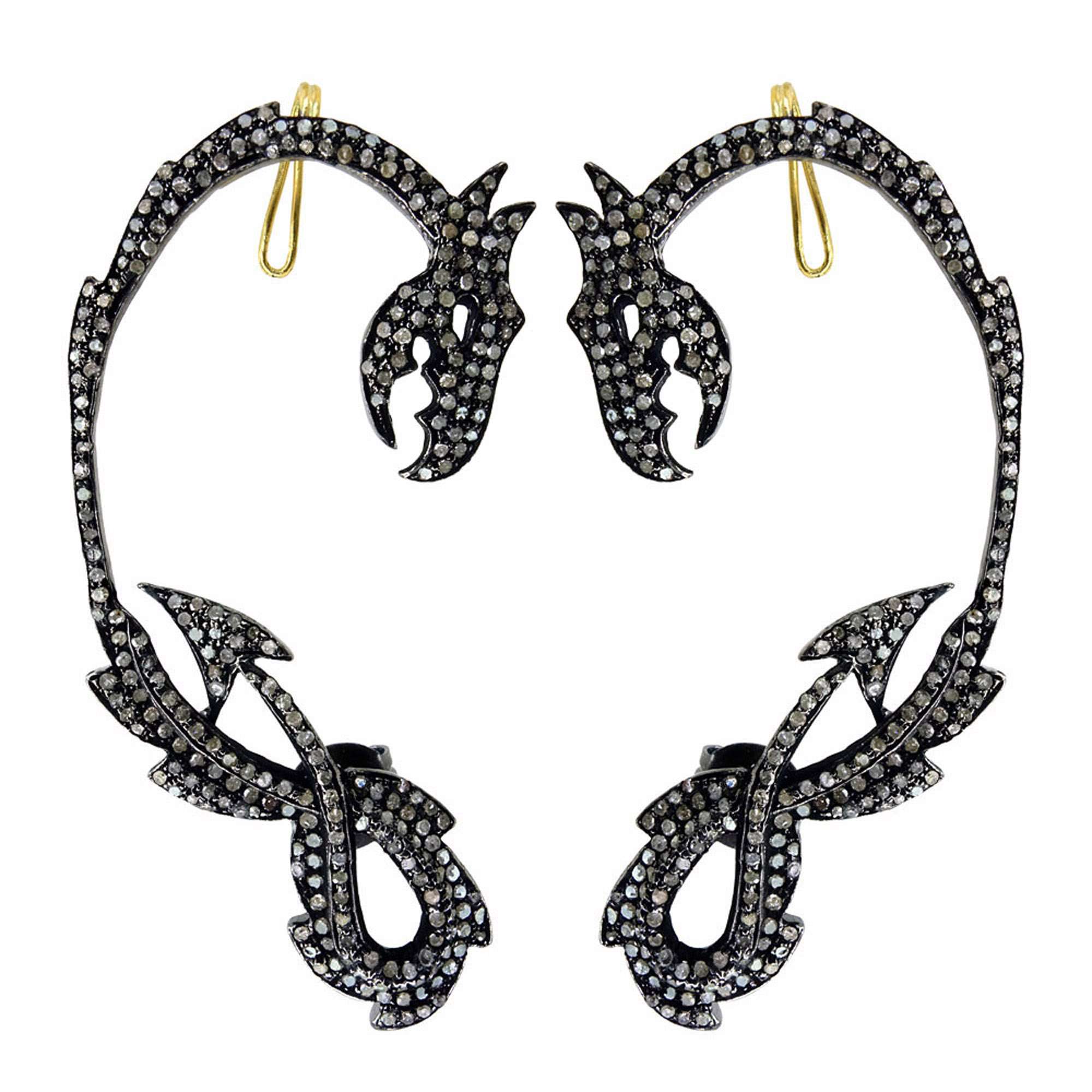 14k Gold and Silver 4.12 Ct Pave Diamond Designer Ear Cuffs Earrings Exporter