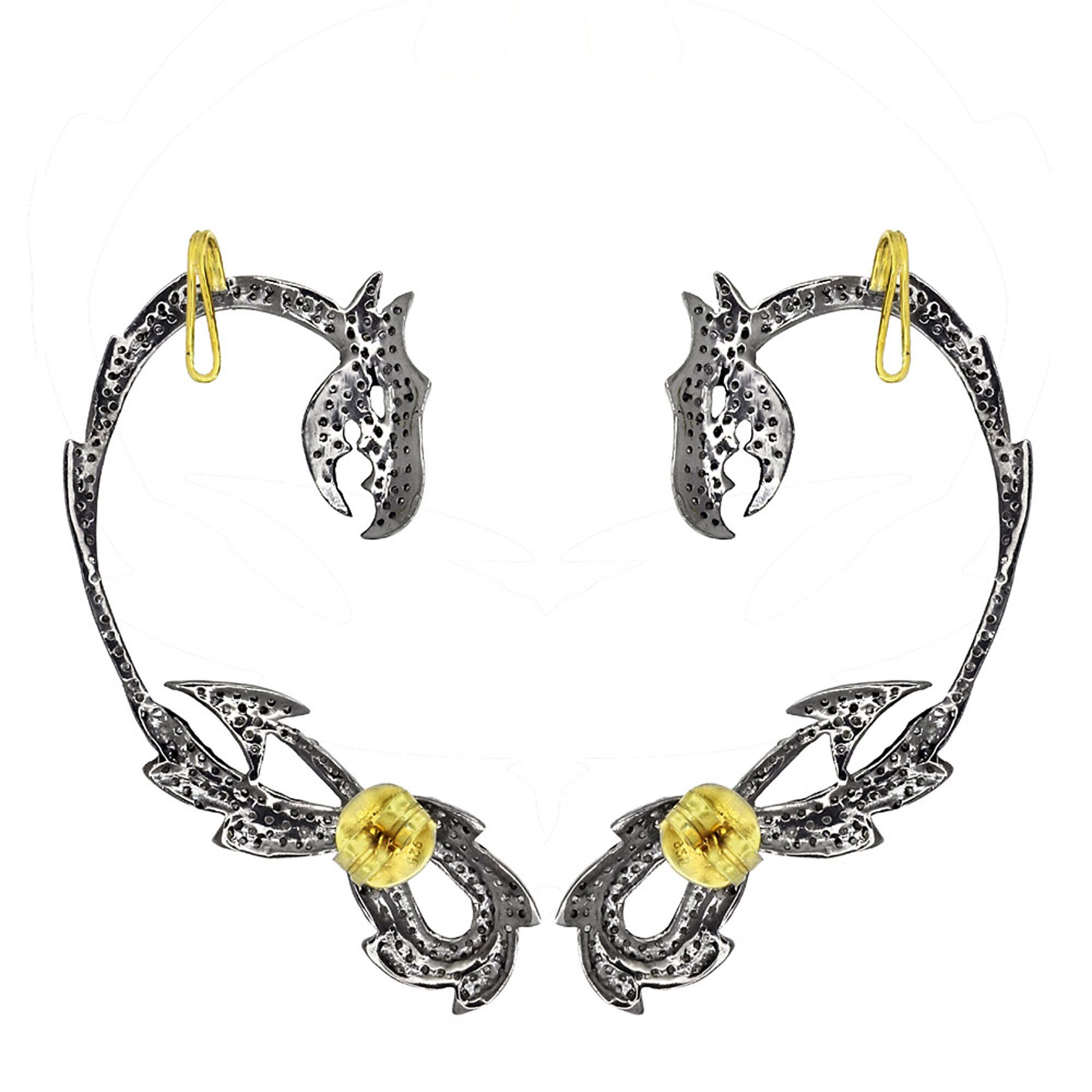 14k Gold and Silver 4.12 Ct Pave Diamond Designer Ear Cuffs Earrings Exporter