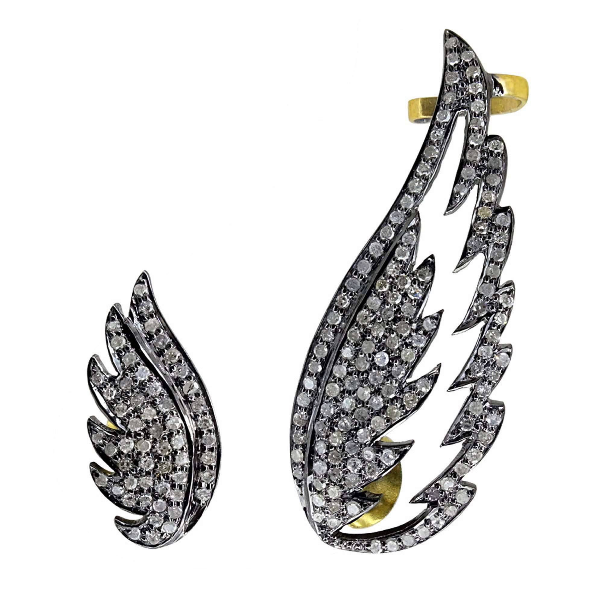 Pave Diamond 14k Yellow Gold Ear Cuff Earrings Designer Cuffs Earrings Exporter