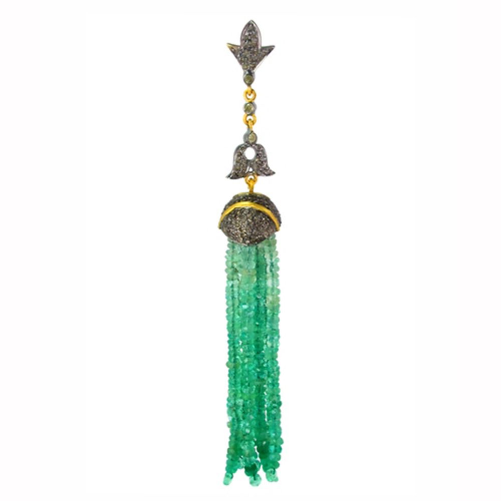 14k Gold Pave Diamond Gemstone Beads Tassels Pendant Emerald Pendant Exporter