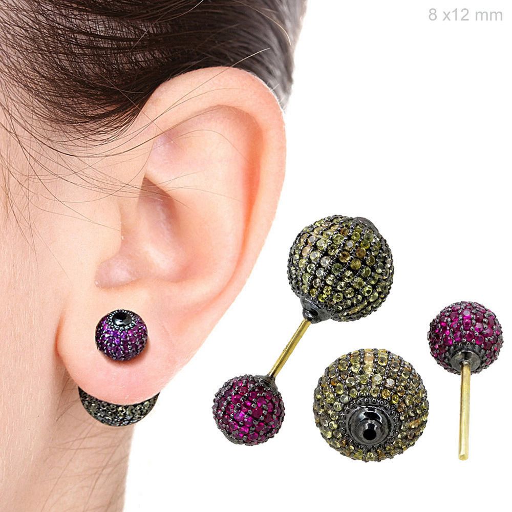 925 Silver Indian Gemstone Jewelry Diamond Pave Ruby Earrings Manufacturer