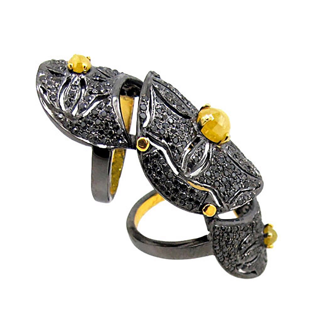 925 Sterling Silver 14k Yellow Gold Black Diamond Full Diamond Ring Manufacturer