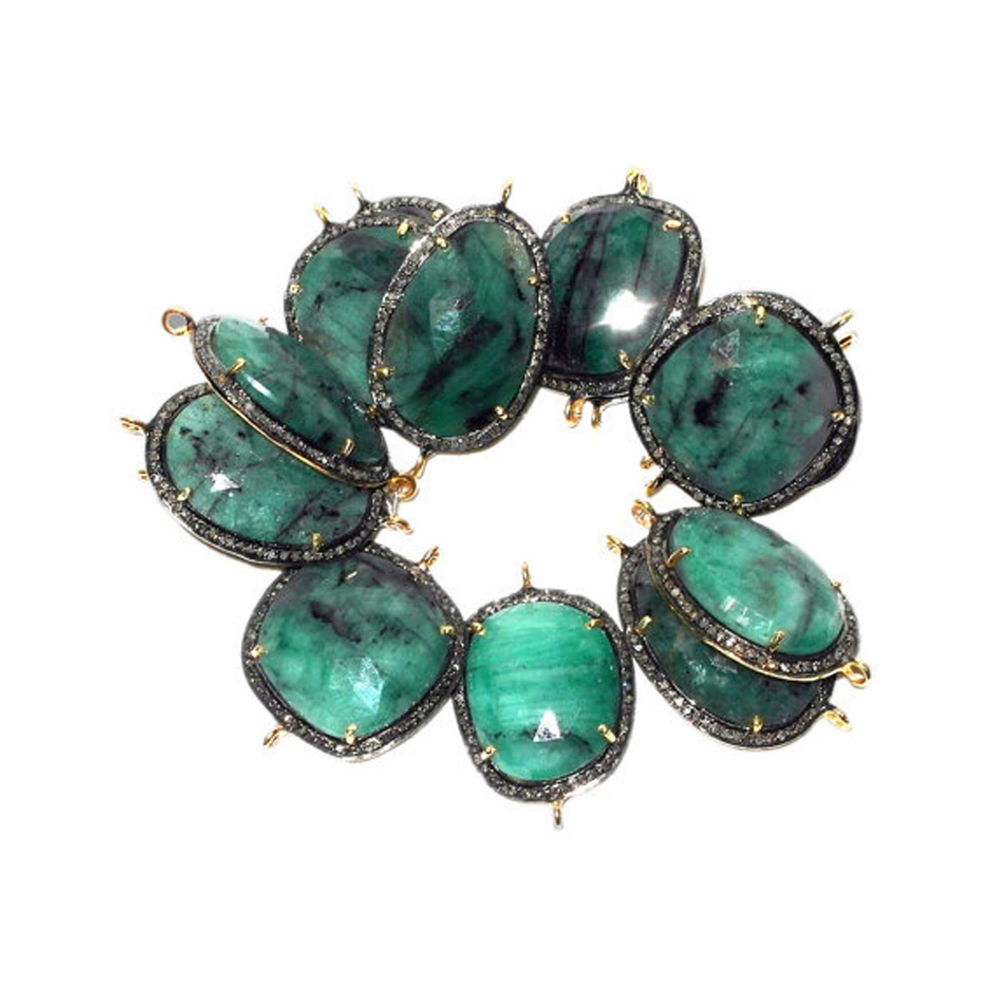 Emerald Gemstone Diamond Connector Findings 925 Sterling Silver Manufacturer