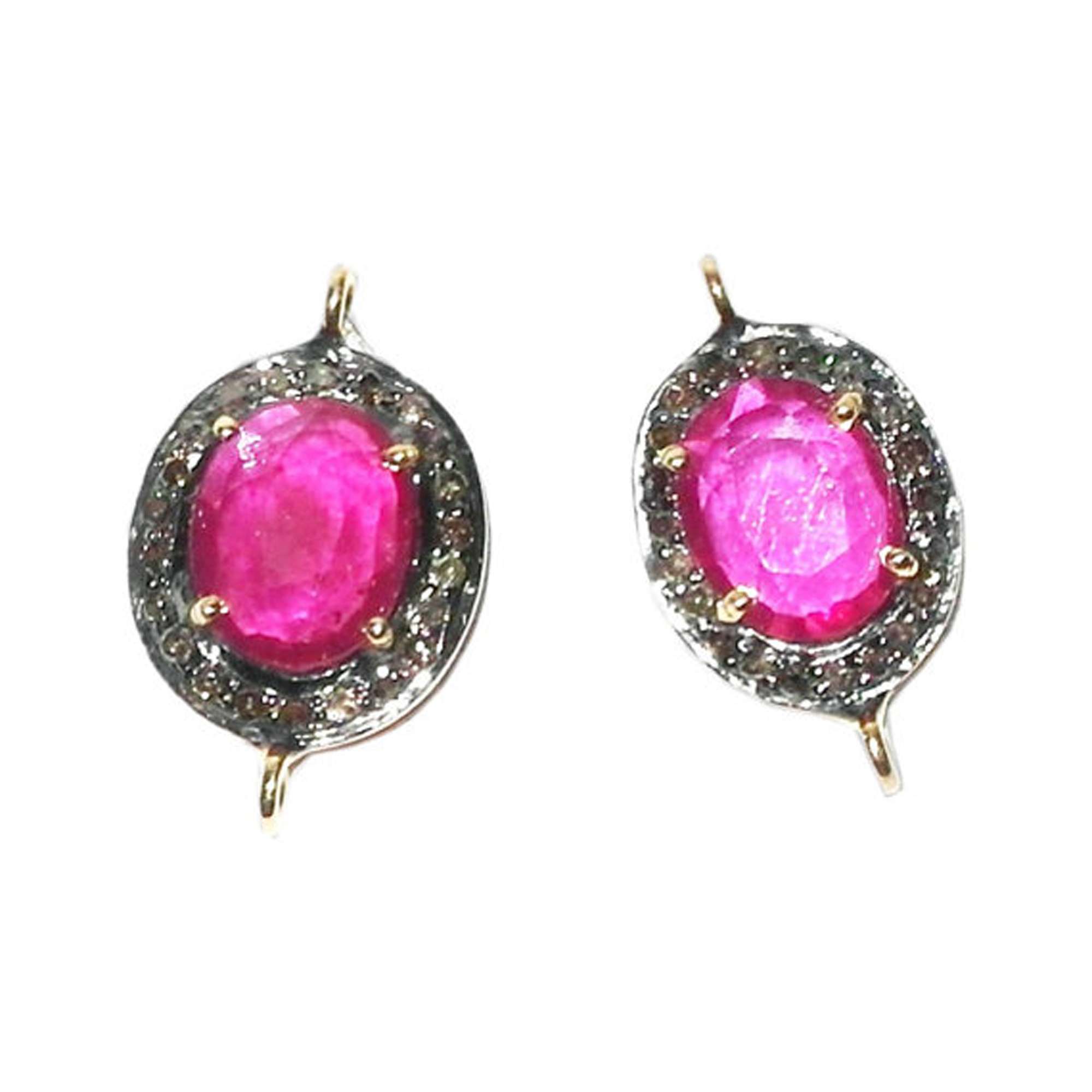 Natural Pave Diamond Gemstone Jewelry 925 Silver Ruby Connector Manufacturer