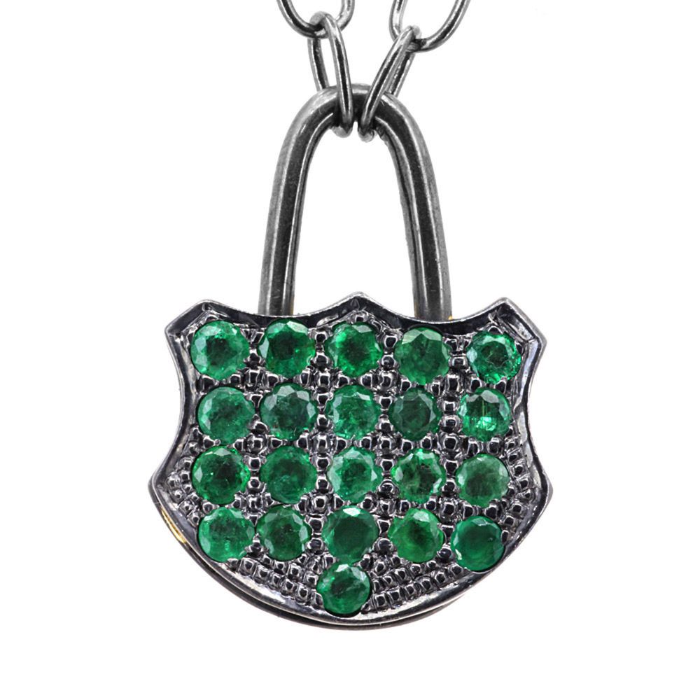 Wholesale 925 Sterling Silver Pave Emerald Gemstone Padlock Pendant