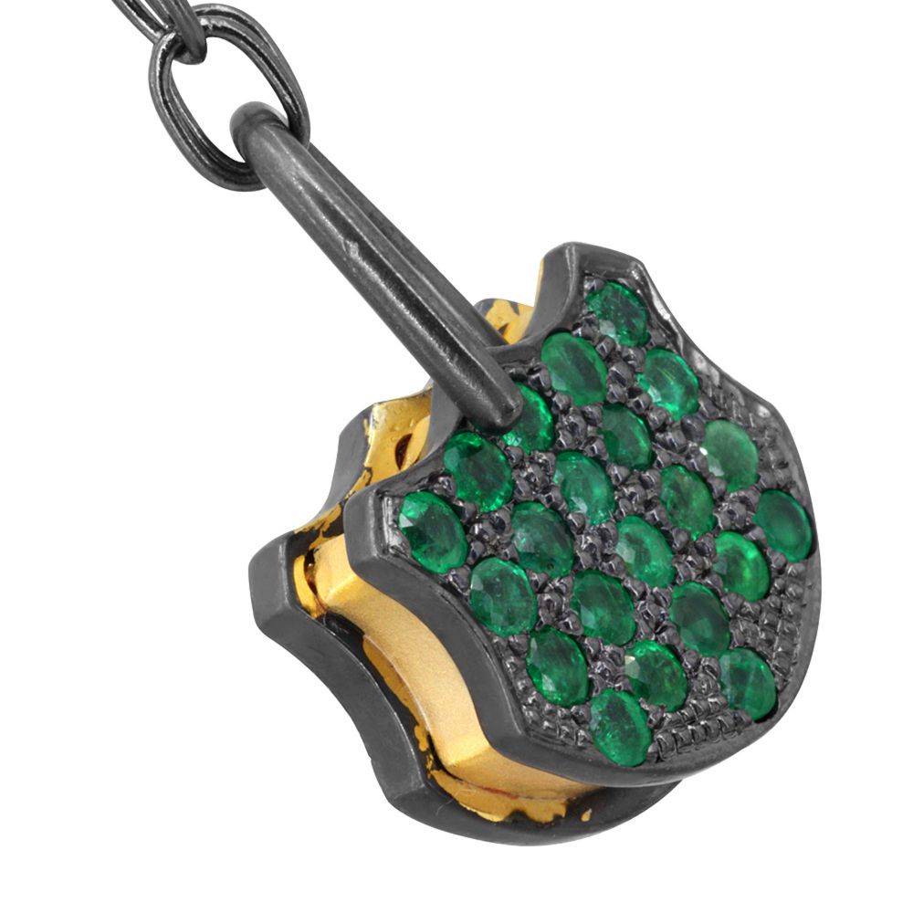 Wholesale 925 Sterling Silver Pave Emerald Gemstone Padlock Pendant