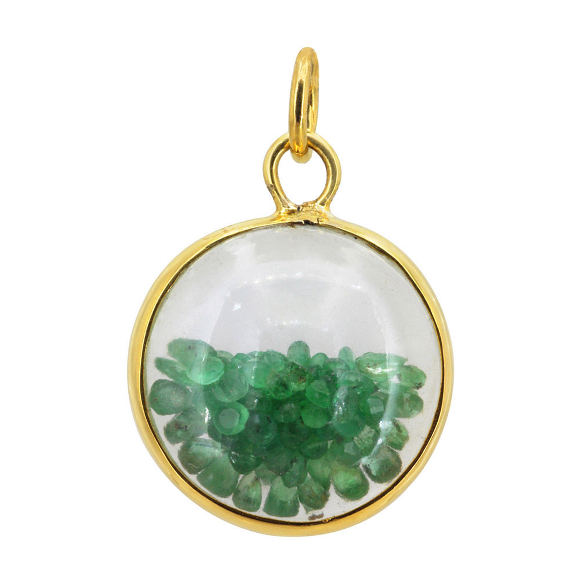 Solid 14k Yellow Gold Crystal Gemstone Loose Emerald Shaker Pendant Supplier