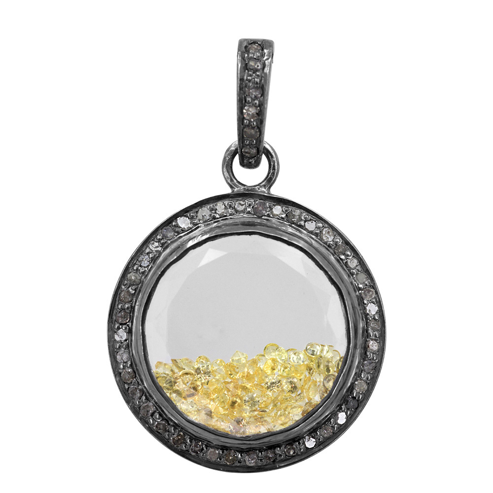 925 Sterling Silver Crystal & Diamond Yellow Sapphire Shaker Pendant exporter