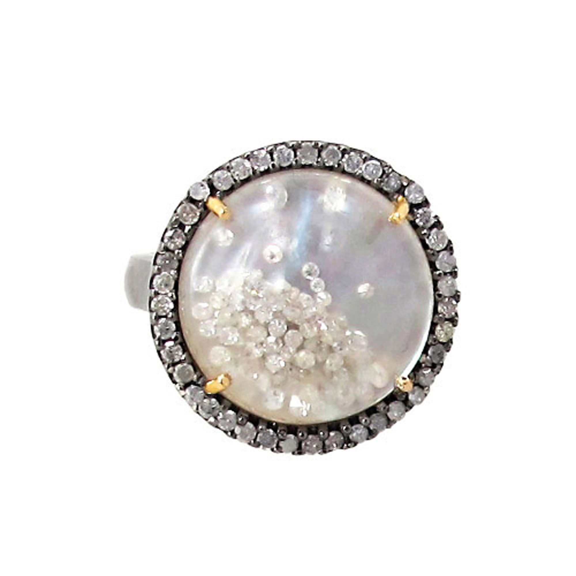 Pave Diamond Crystal Mother of Pearl Shaker Ring Fashion Jewelry Supplier