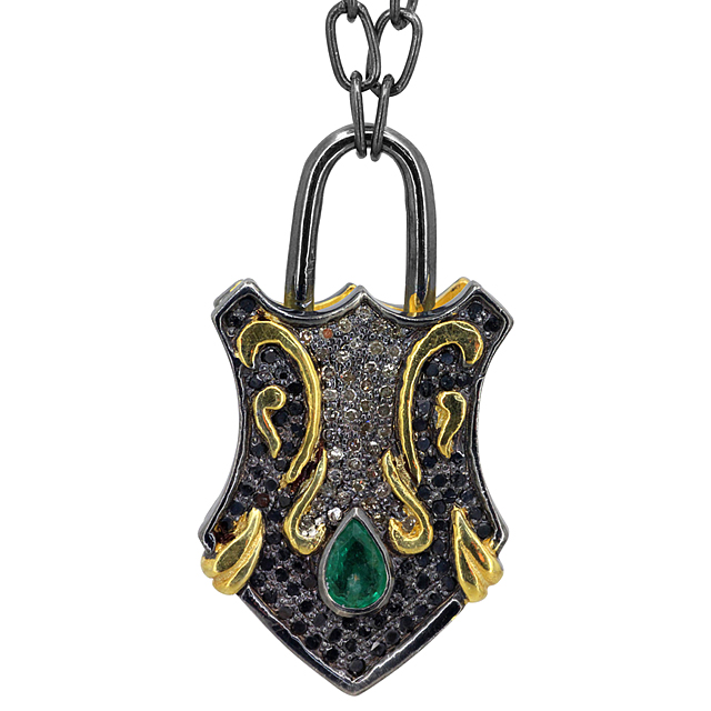 Wholesale 925 Sterling Silver Padlocks Jewelry Emerald Diamond Pendant