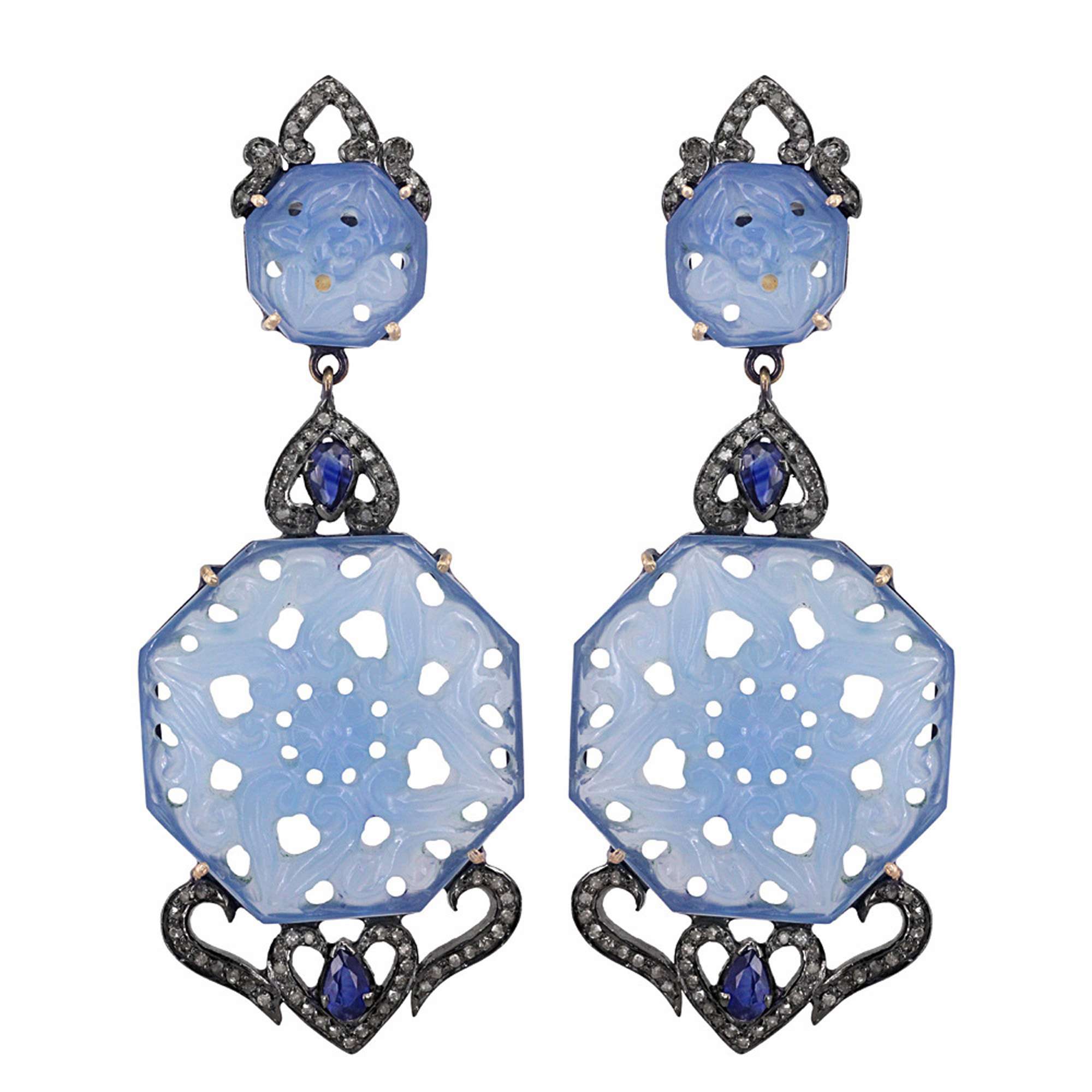 925 Sterling Silver Wholesale Carved Onyx & Blue Sapphire Designer supplier