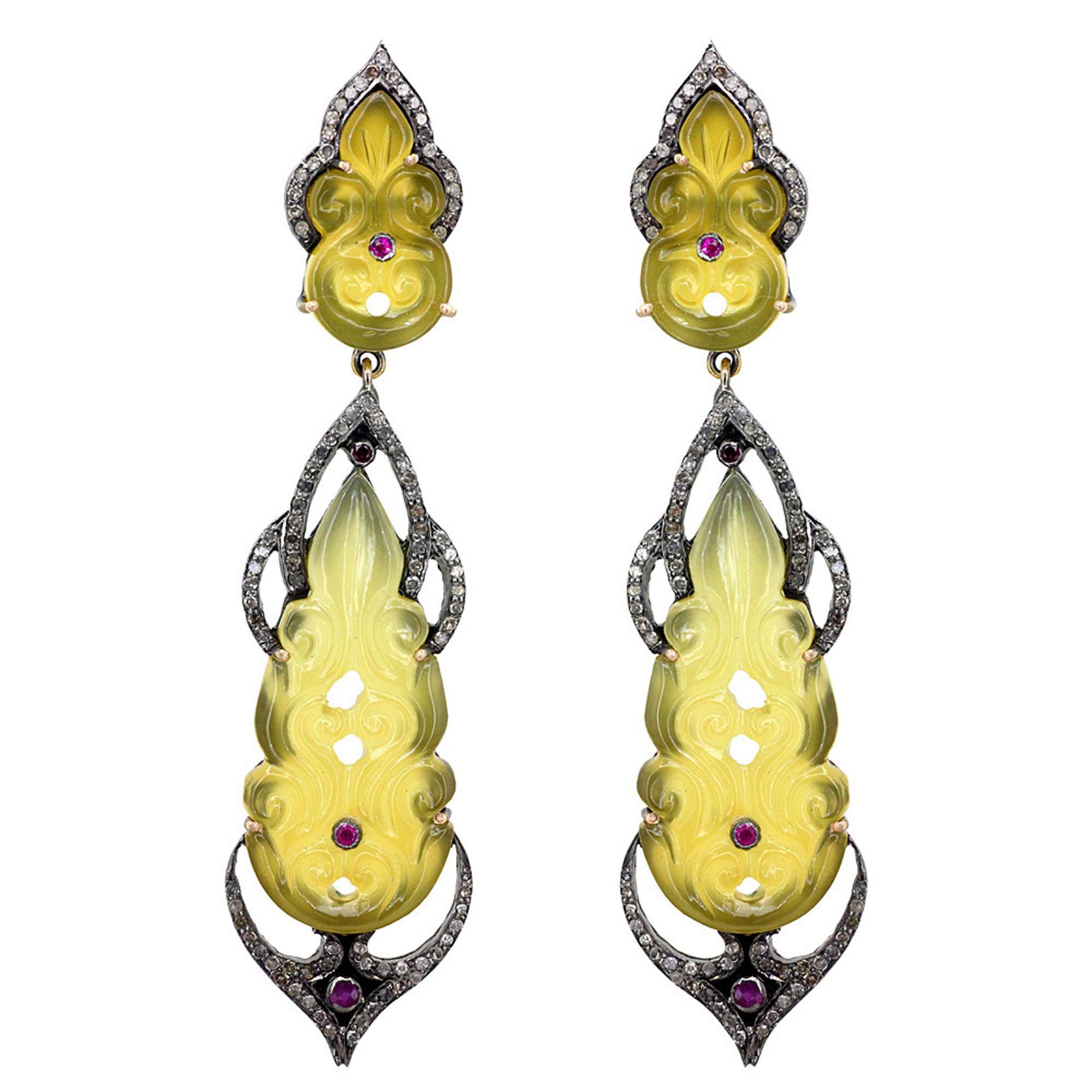 Whlosale 14k Gold Yellow Onyx Carved Gemstone Earrings
