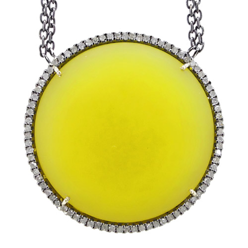 Yellow Onyx Pendant Necklace with Inlaid Diamonds Chain Necklace Exporter
