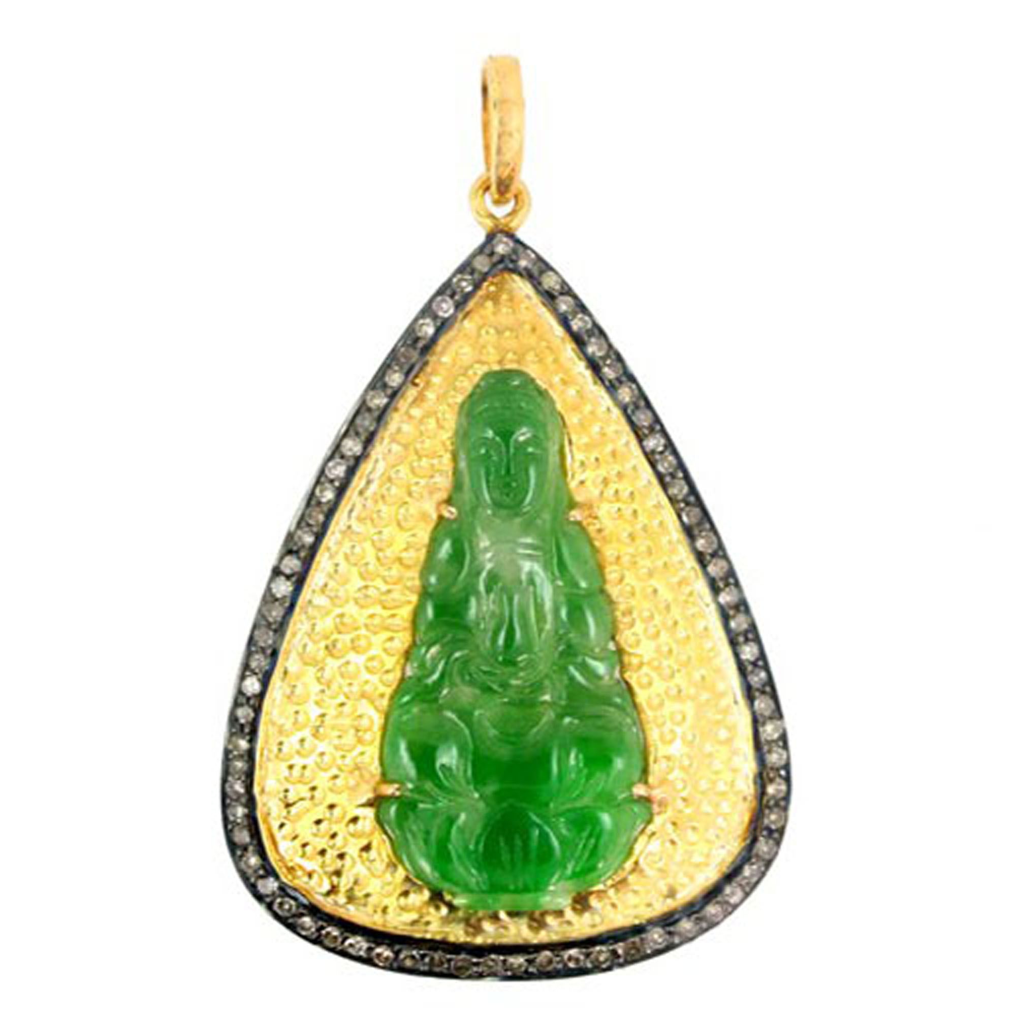 14k Gold Jewelry Pave Diamond Jade Carving Buddha Pendant Supplier