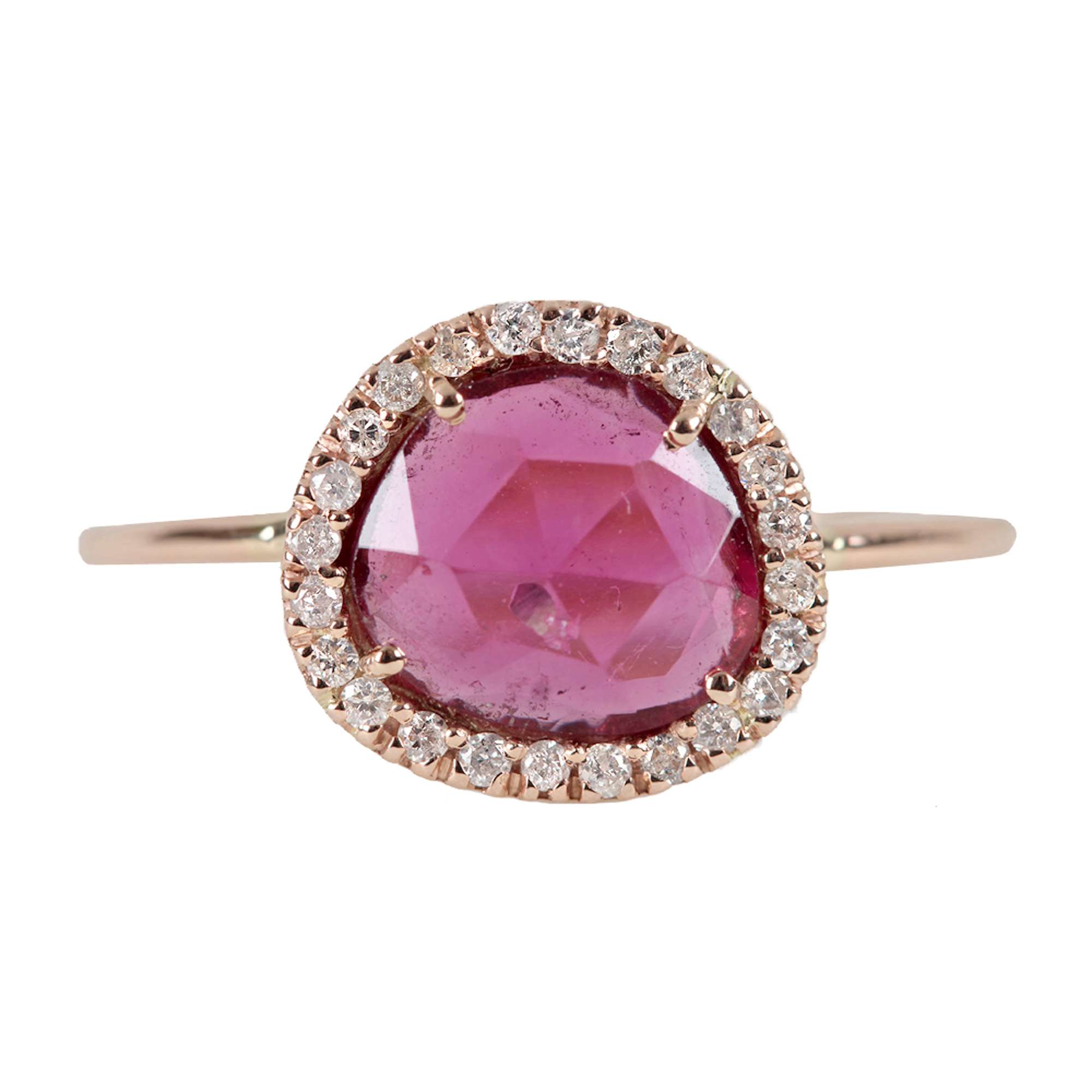 14k Gold Natural Diamond Pave Pink Tourmaline Gemstone Ring Supplier