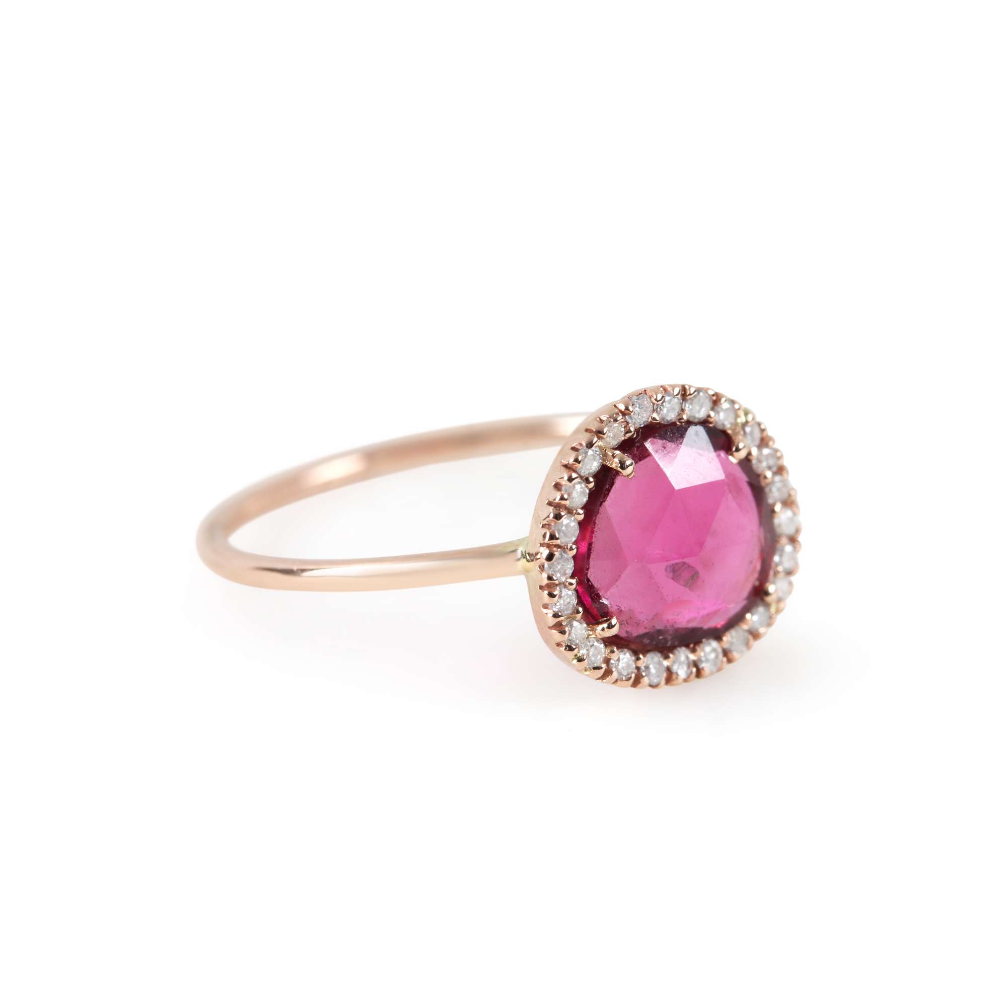 14k Gold Natural Diamond Pave Pink Tourmaline Gemstone Ring Supplier