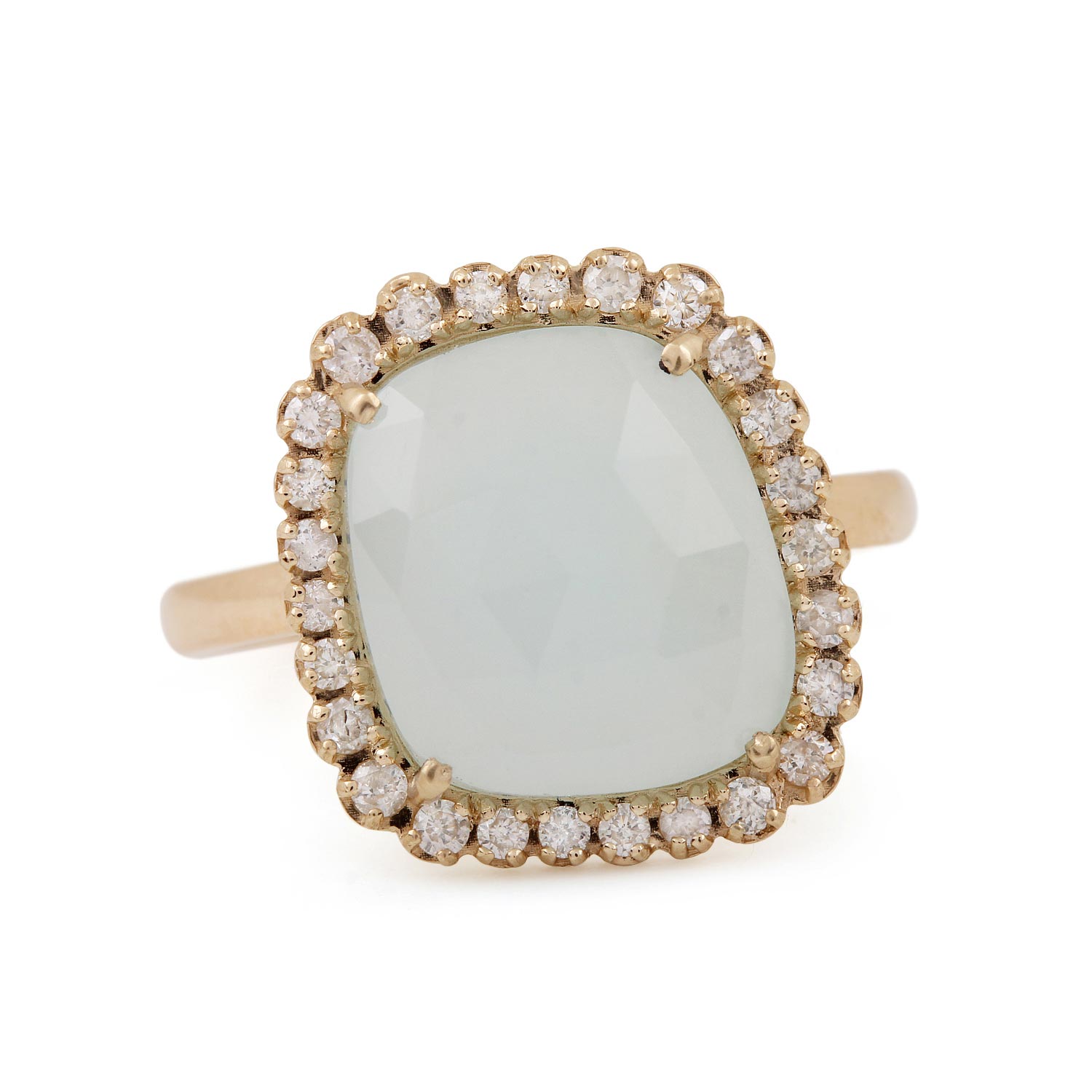 14k Gold Pave Diamond Aquamarine Gemstone Ring Supplier