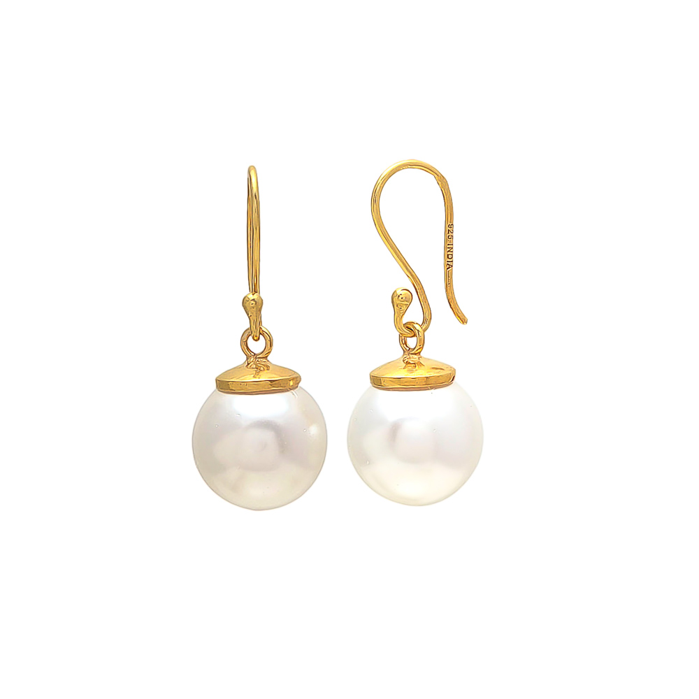 Elegant Round Cabochon Pearl Gemstone Gold Plated Silver Earrings Supplier