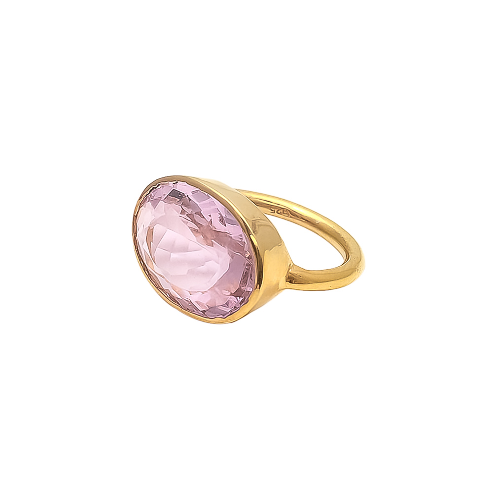 Large oval pink rose quartz hammered Ring Supplier