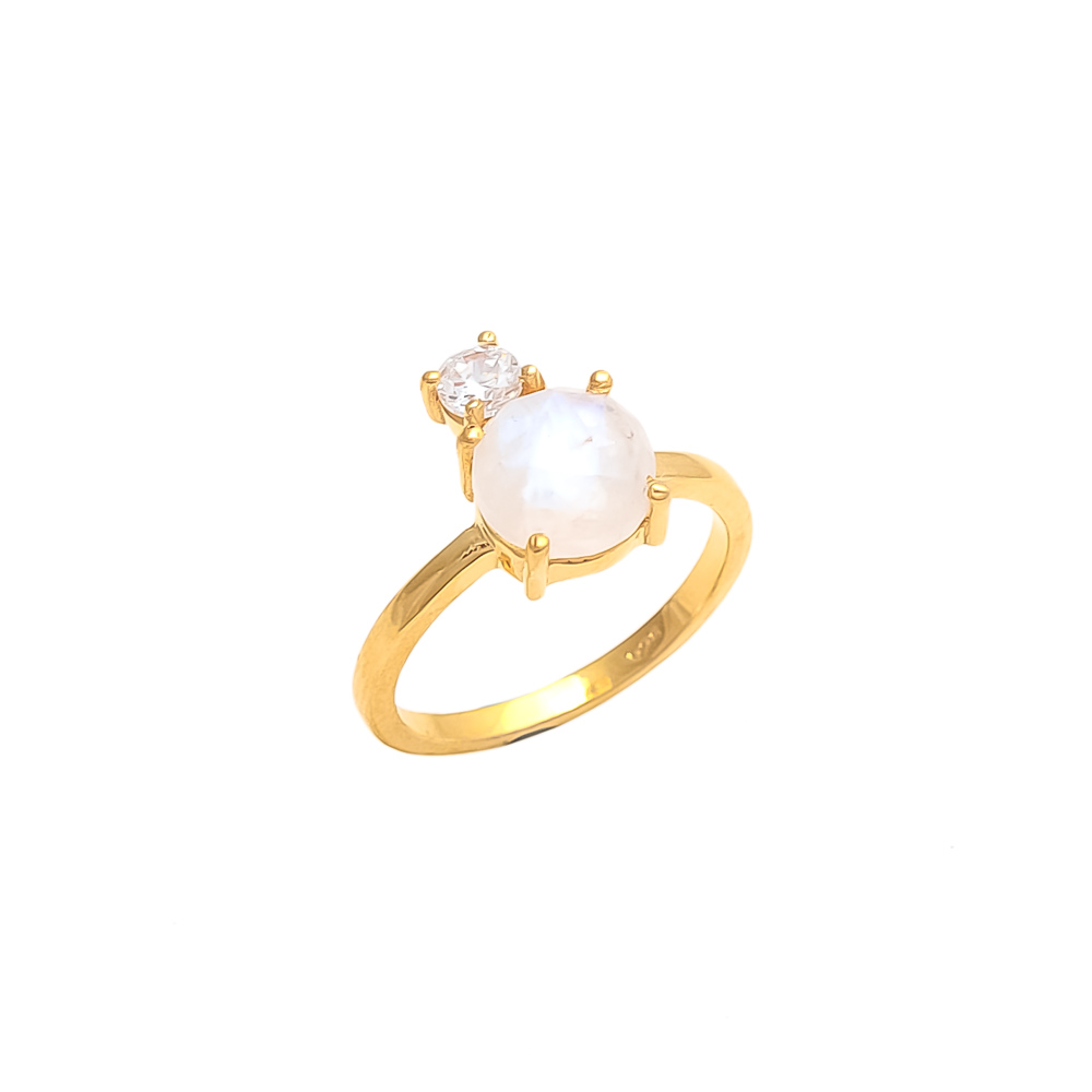 Rainbow Moonstone & White Cz Beautiful Gemstone Ring Supplier